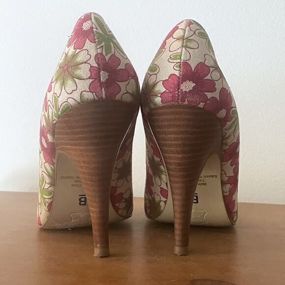 Bakers Floral Heels Womens Size 7 Multicolor Peep Toe Pink Green Shoes - Picture 4 of 6